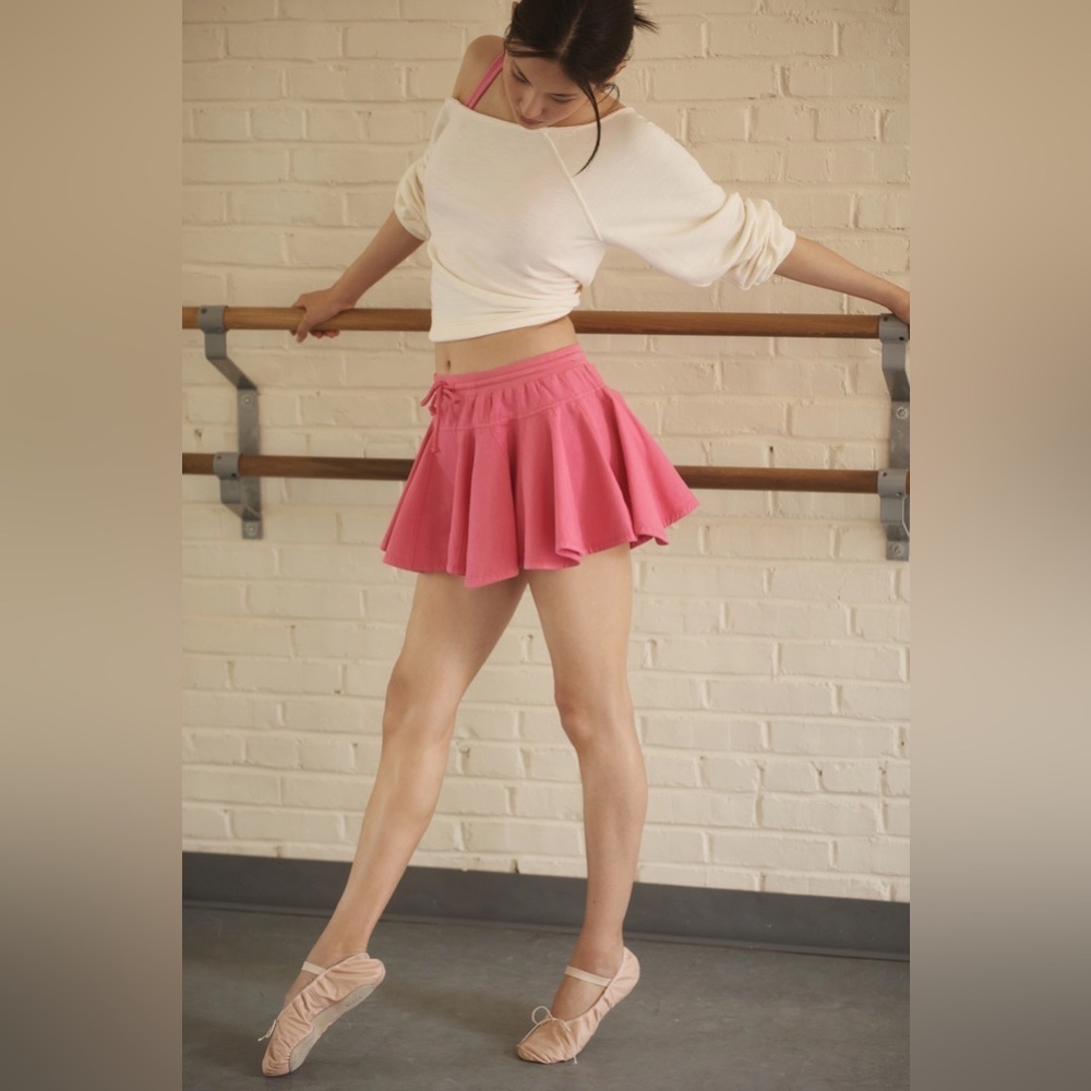 Anthropologie Hot Pink Flared Drawstring Mini Skirt